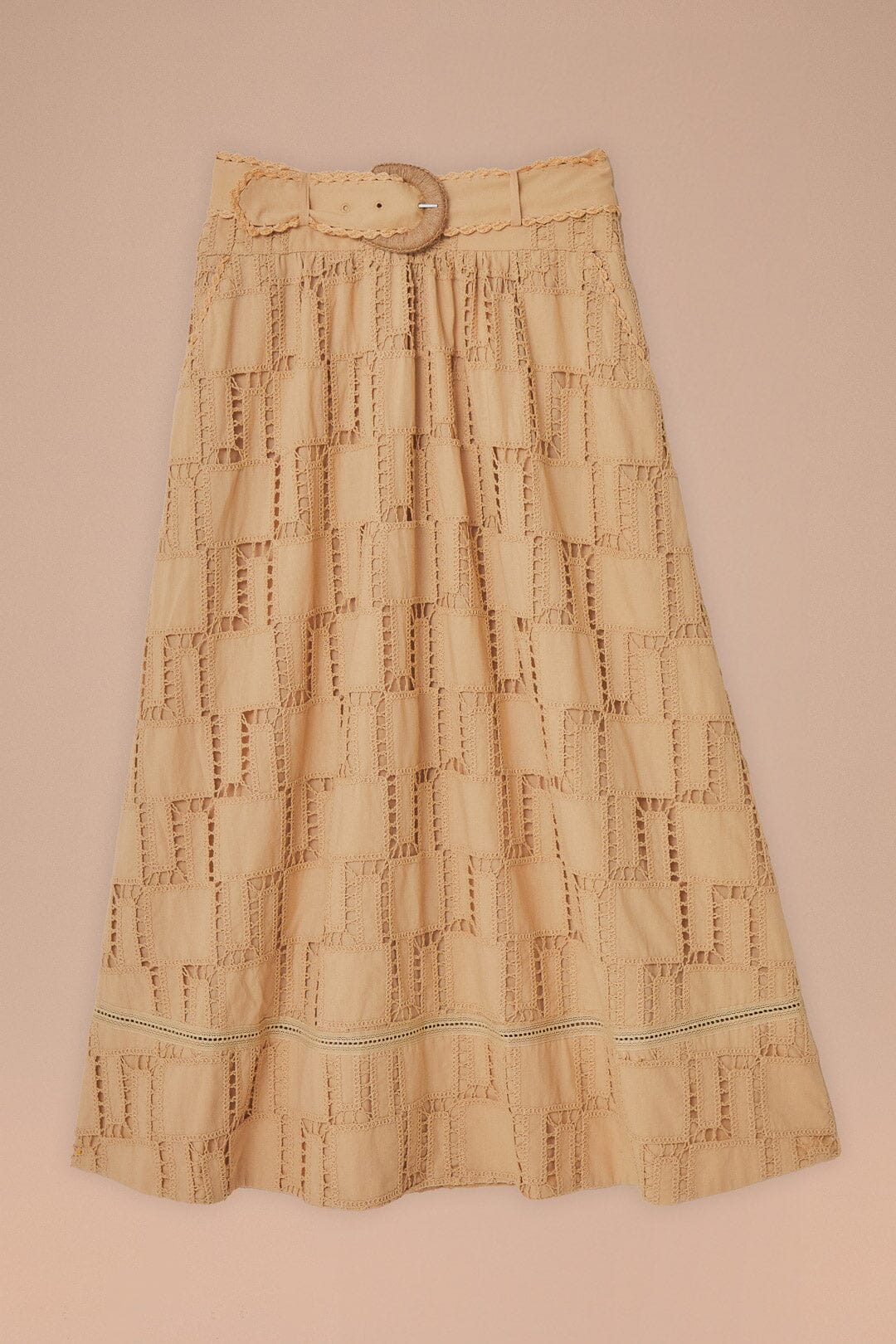 Jupe midi en crochet en coton - Beige