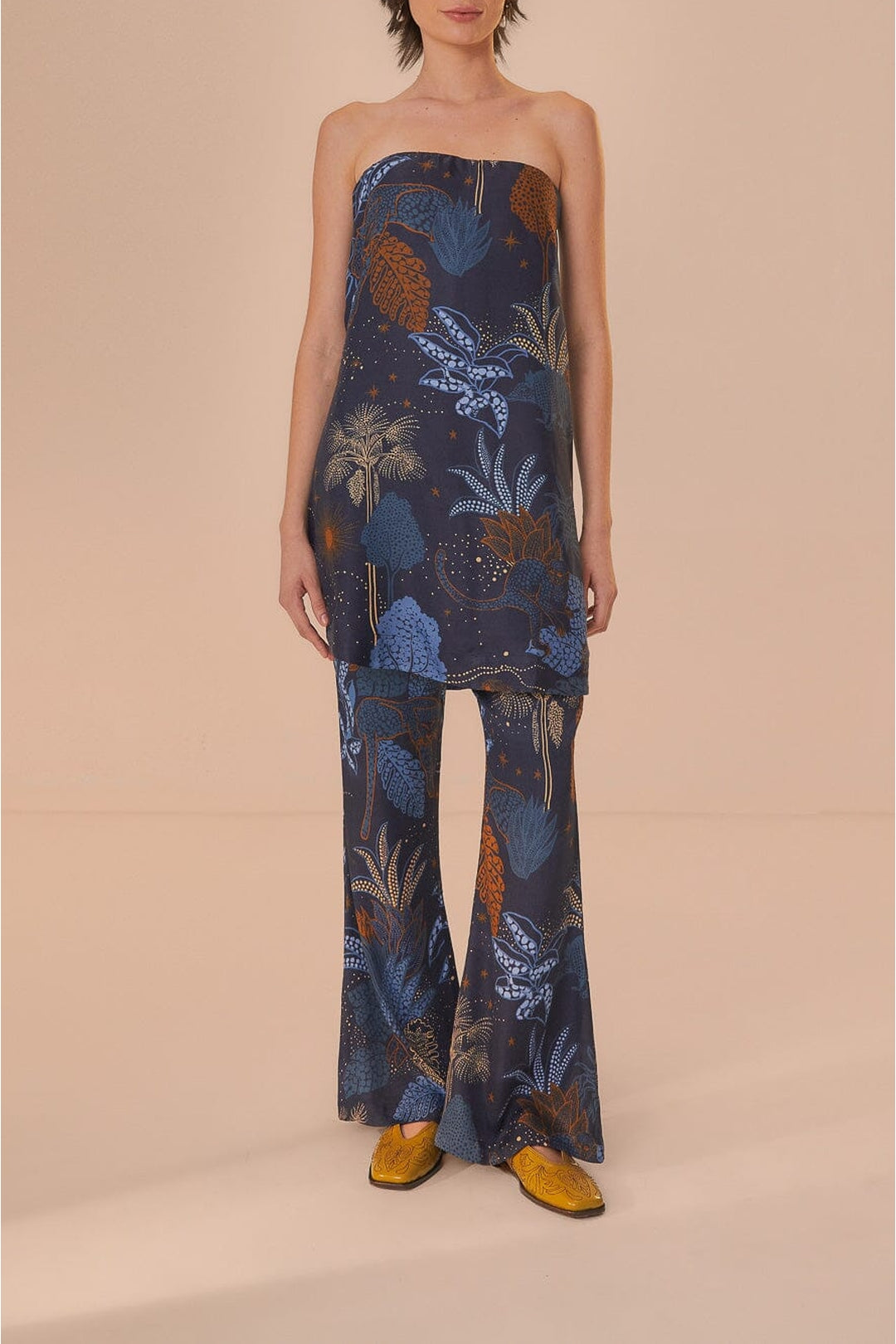 Pantalon évasé Jungle nocturne - Bleu