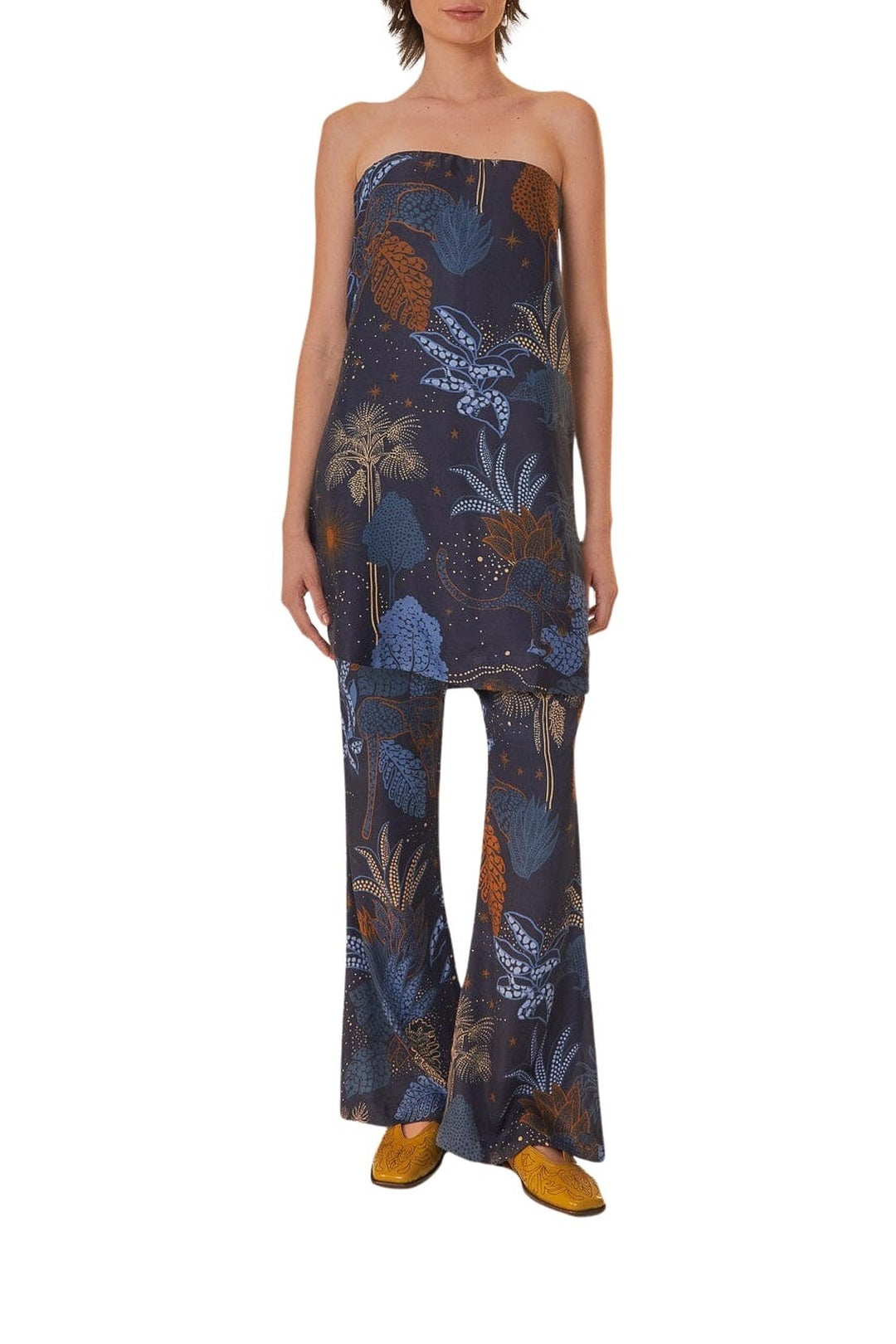 Pantalon évasé Jungle nocturne - Bleu