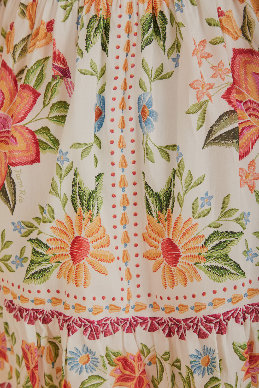 Robe courte Jardin en fleurs à manches courtes en coton - Blanc