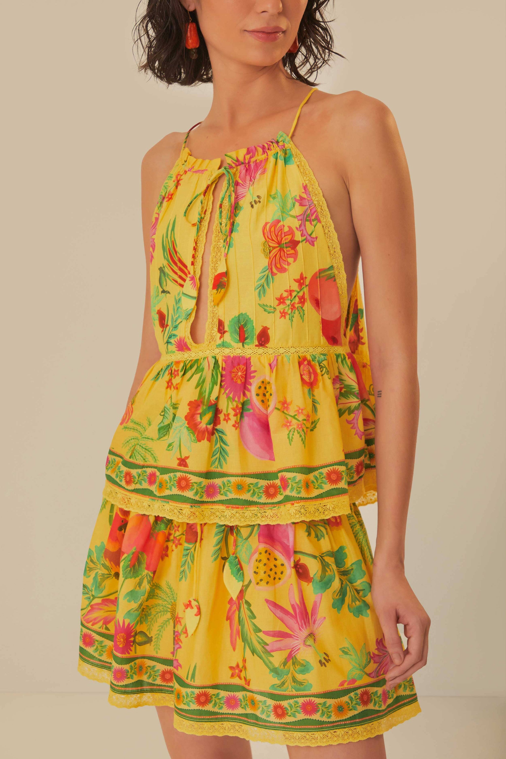 Mini jupe Delicate Fruit Garden en coton - Jaune