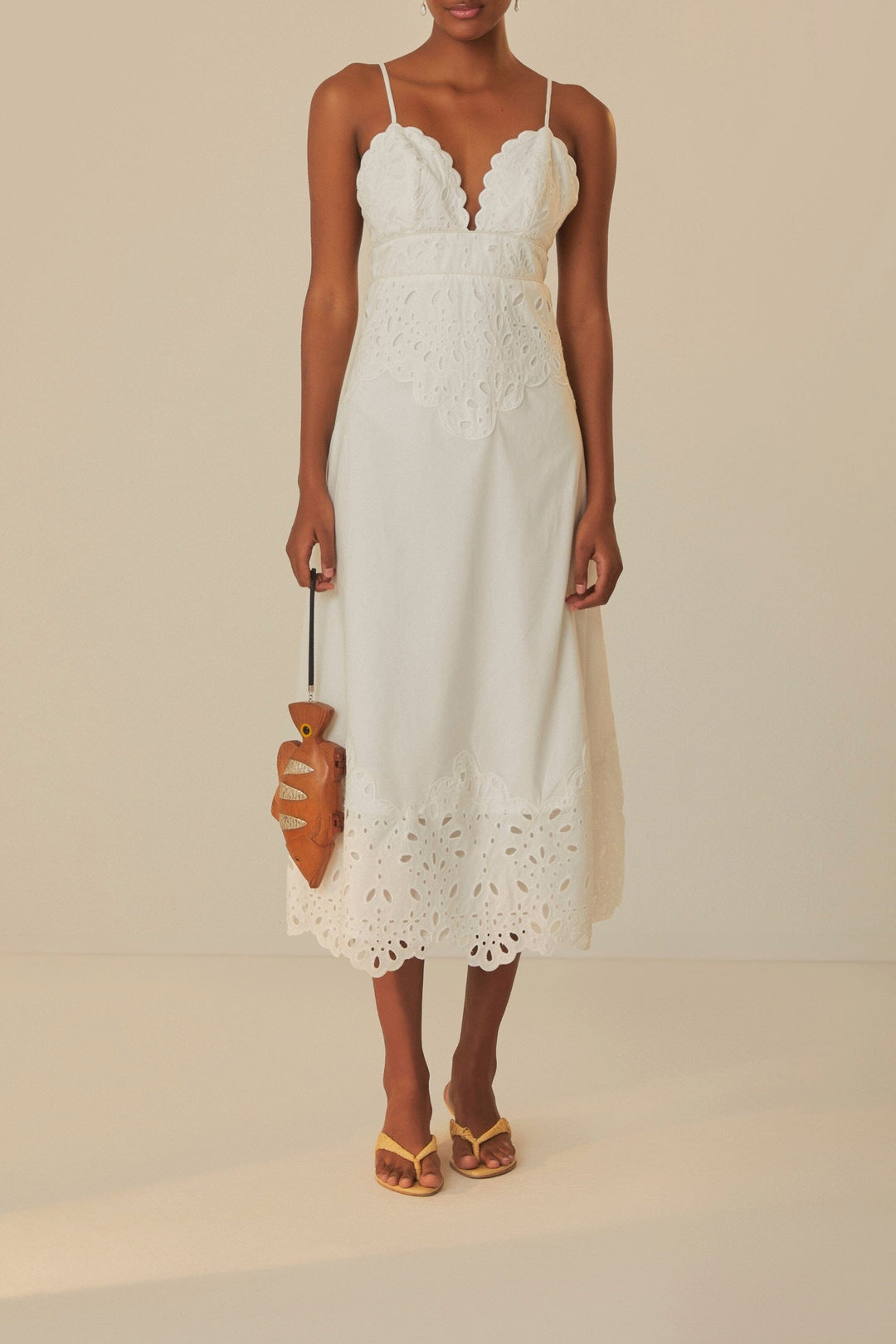 Robe midi sans manches Laise en coton - Blanc