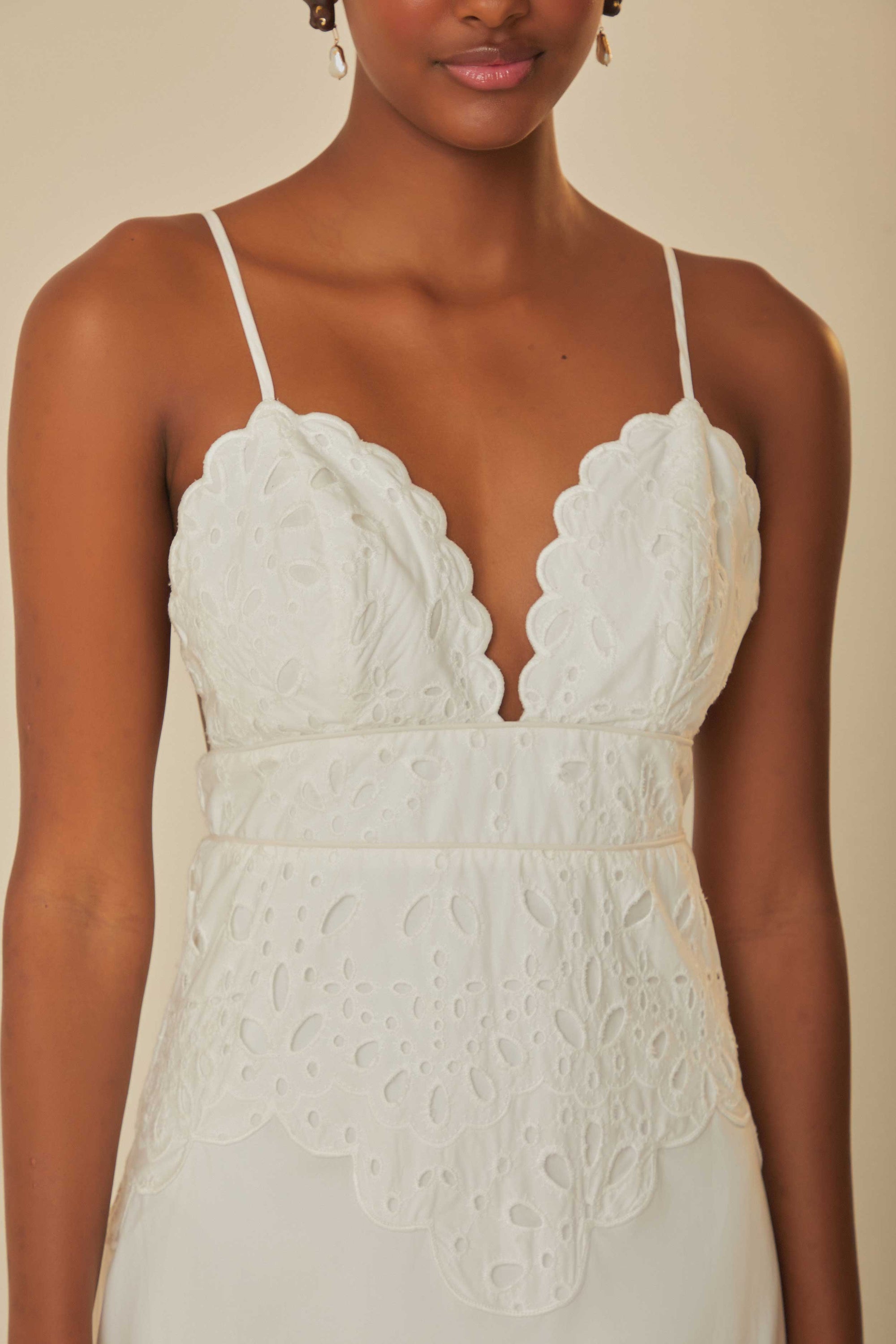 Robe midi sans manches Laise en coton - Blanc