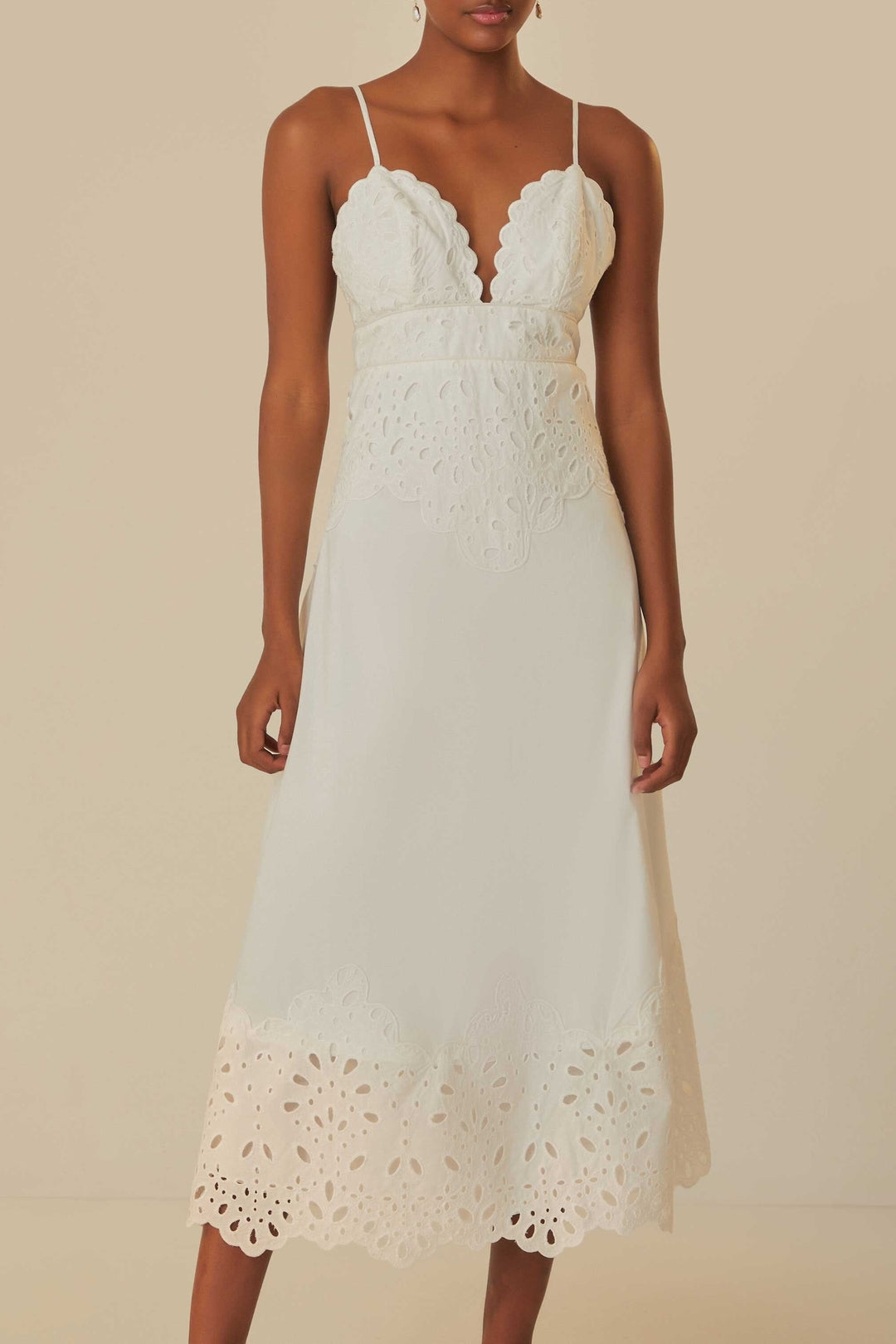 Robe midi sans manches Laise en coton - Blanc