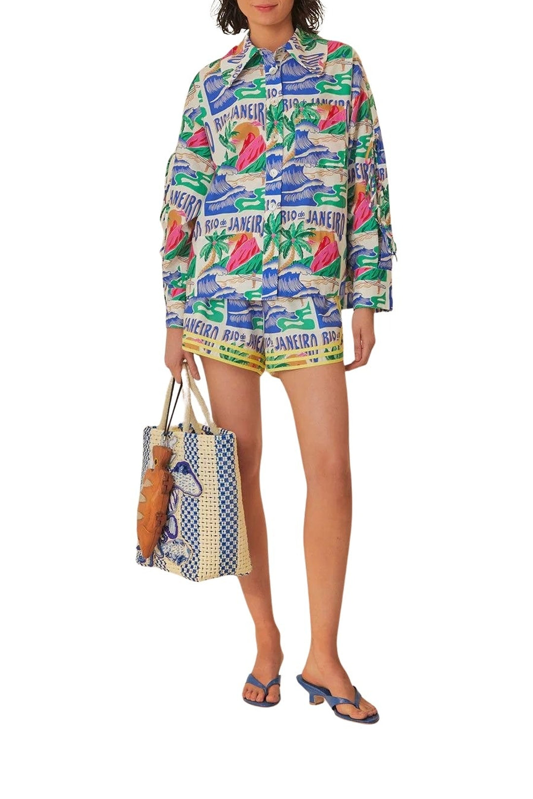 Short Carioca Posters en coton - Bleu