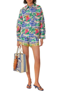 Chemise à manches longues affiches carioca en coton - Bleu