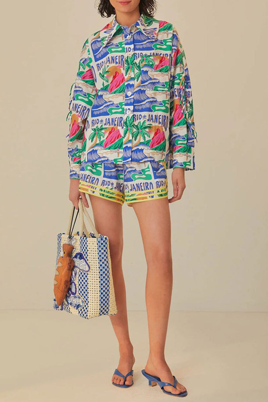 Chemise à manches longues affiches carioca en coton - Bleu