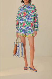 Short Carioca Posters en coton - Bleu
