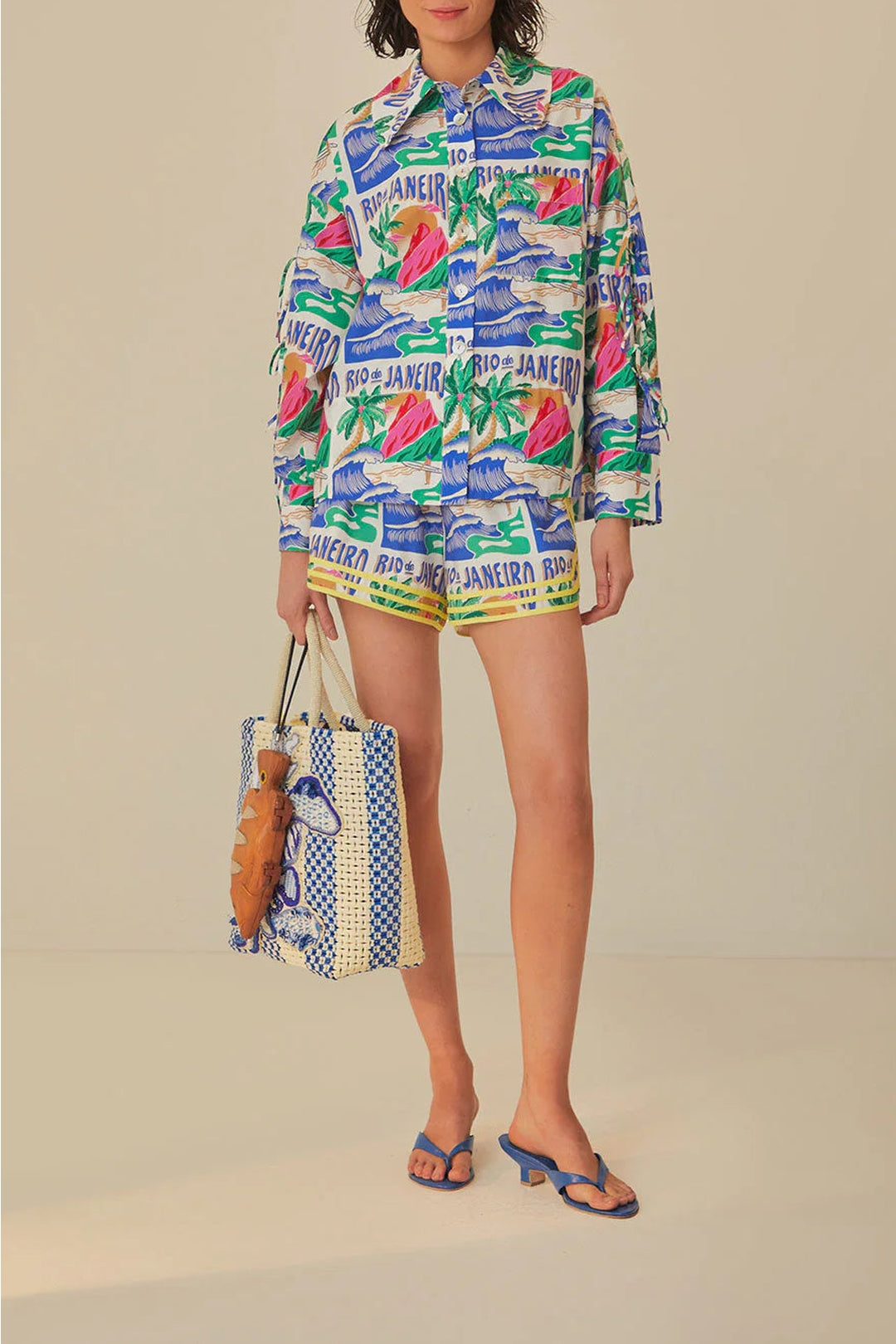 Short Carioca Posters en coton - Bleu