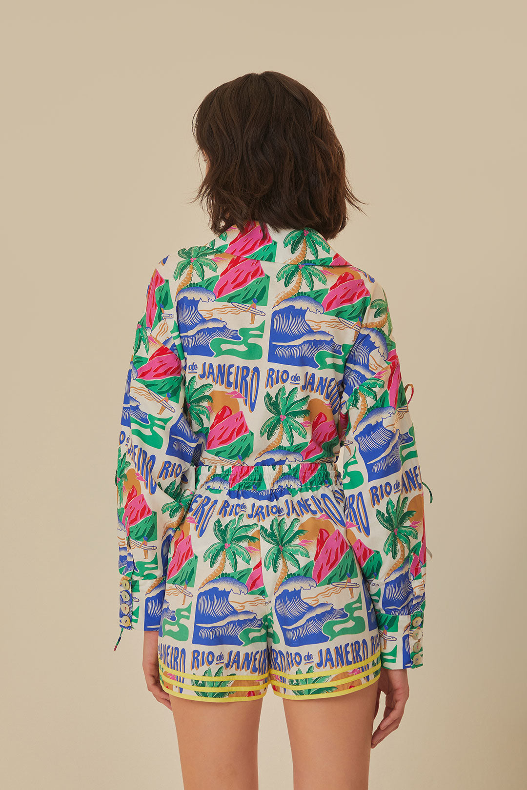 Short Carioca Posters en coton - Bleu