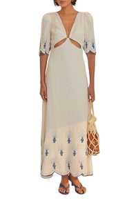 Robe longue Sea Of Fish en lin - Blanc
