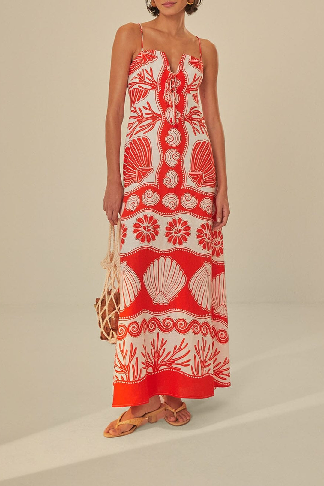 Robe longue Coquillage Ainika en lin - Rouge
