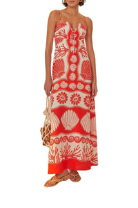 Robe longue Coquillage Ainika en lin - Rouge