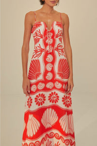 Robe longue Coquillage Ainika en lin - Rouge