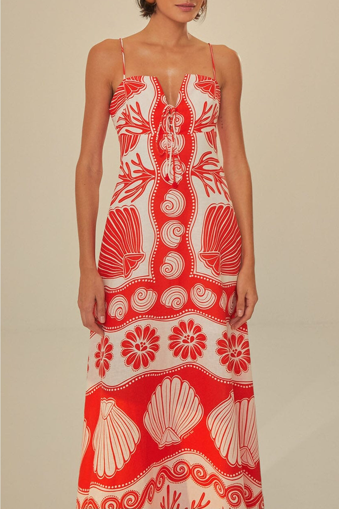 Robe longue Coquillage Ainika en lin - Rouge