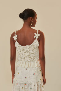 Top à fleurs crocheté en coton - Blanc