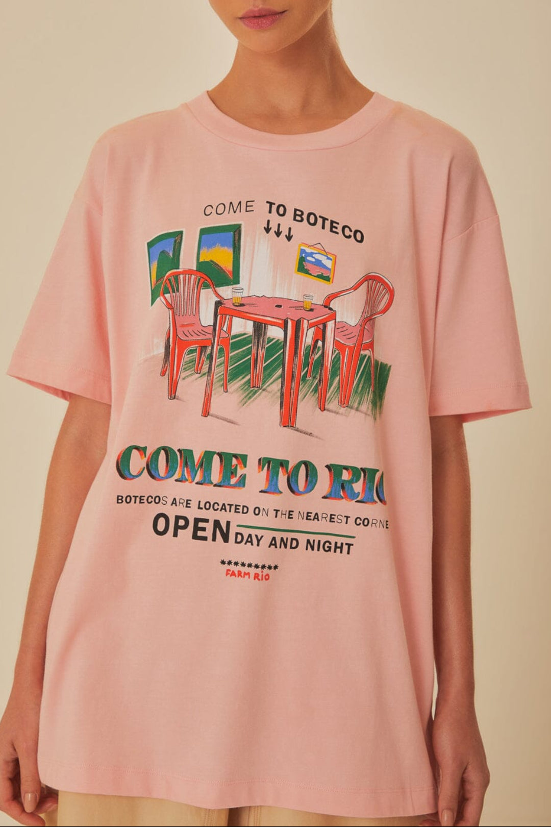 T-shirt ample Come to Rio en coton - Rose