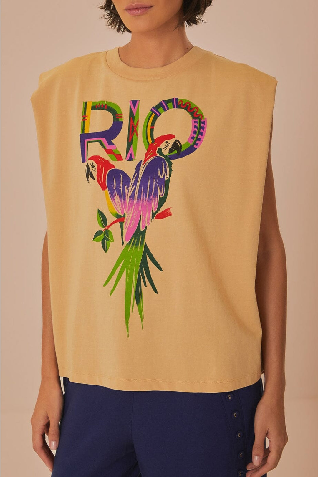 T-shirt Rio épaulettes en coton - Beige