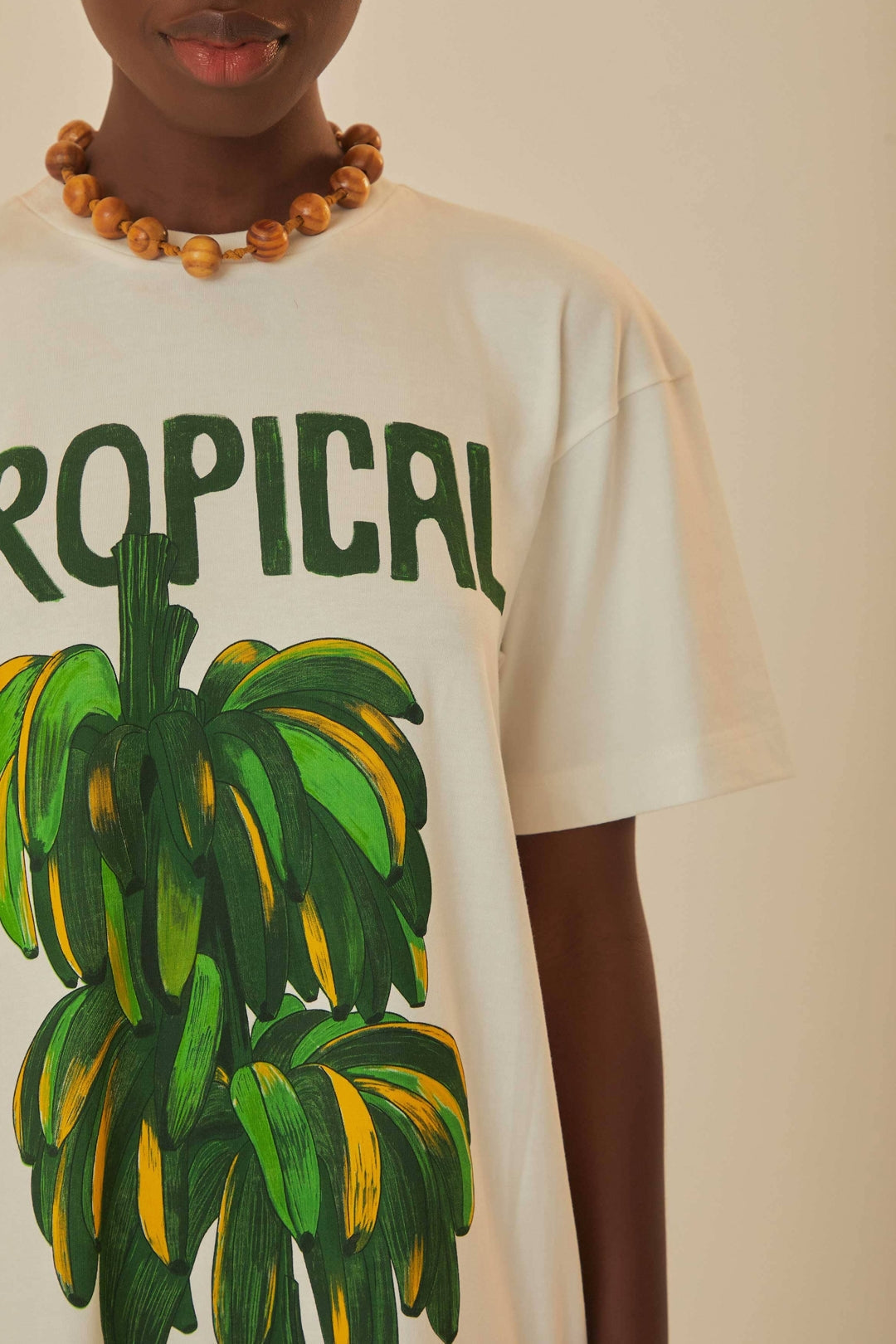 Robe longue Tropicale façon t-shirt en coton - Blanc