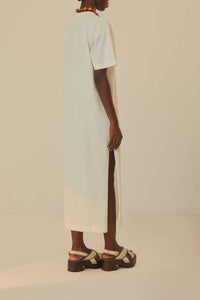 Robe longue Tropicale façon t-shirt en coton - Blanc