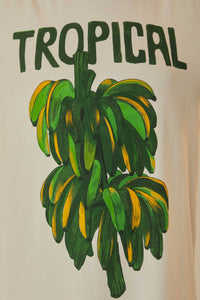 Robe longue Tropicale façon t-shirt en coton - Blanc