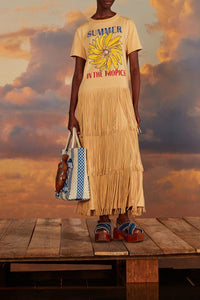 Robe longue à franges Summer In The Tropics en coton - Beige