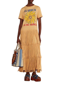Robe longue à franges Summer In The Tropics en coton - Beige
