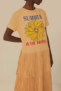 Robe longue à franges Summer In The Tropics en coton - Beige