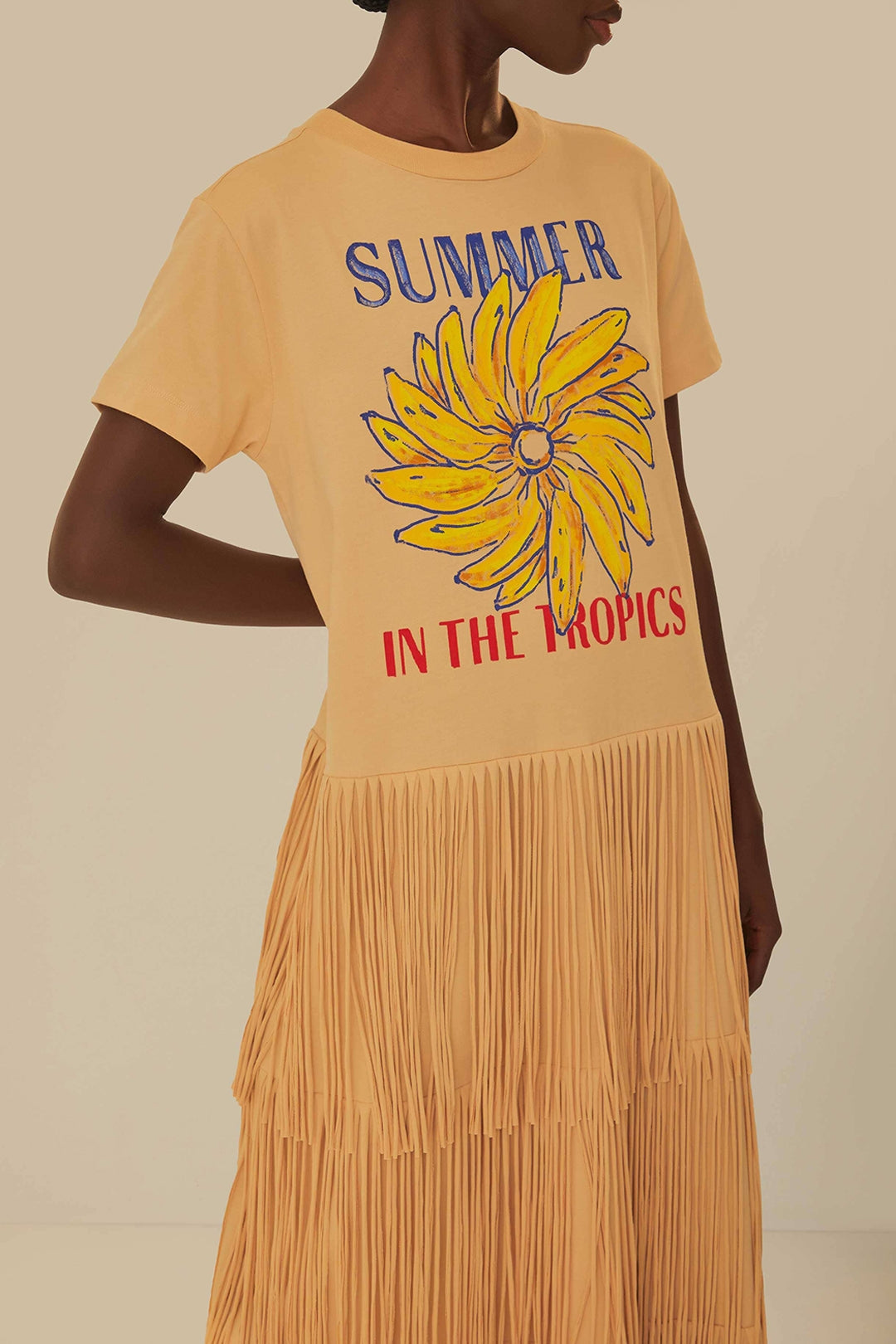 Robe longue à franges Summer In The Tropics en coton - Beige