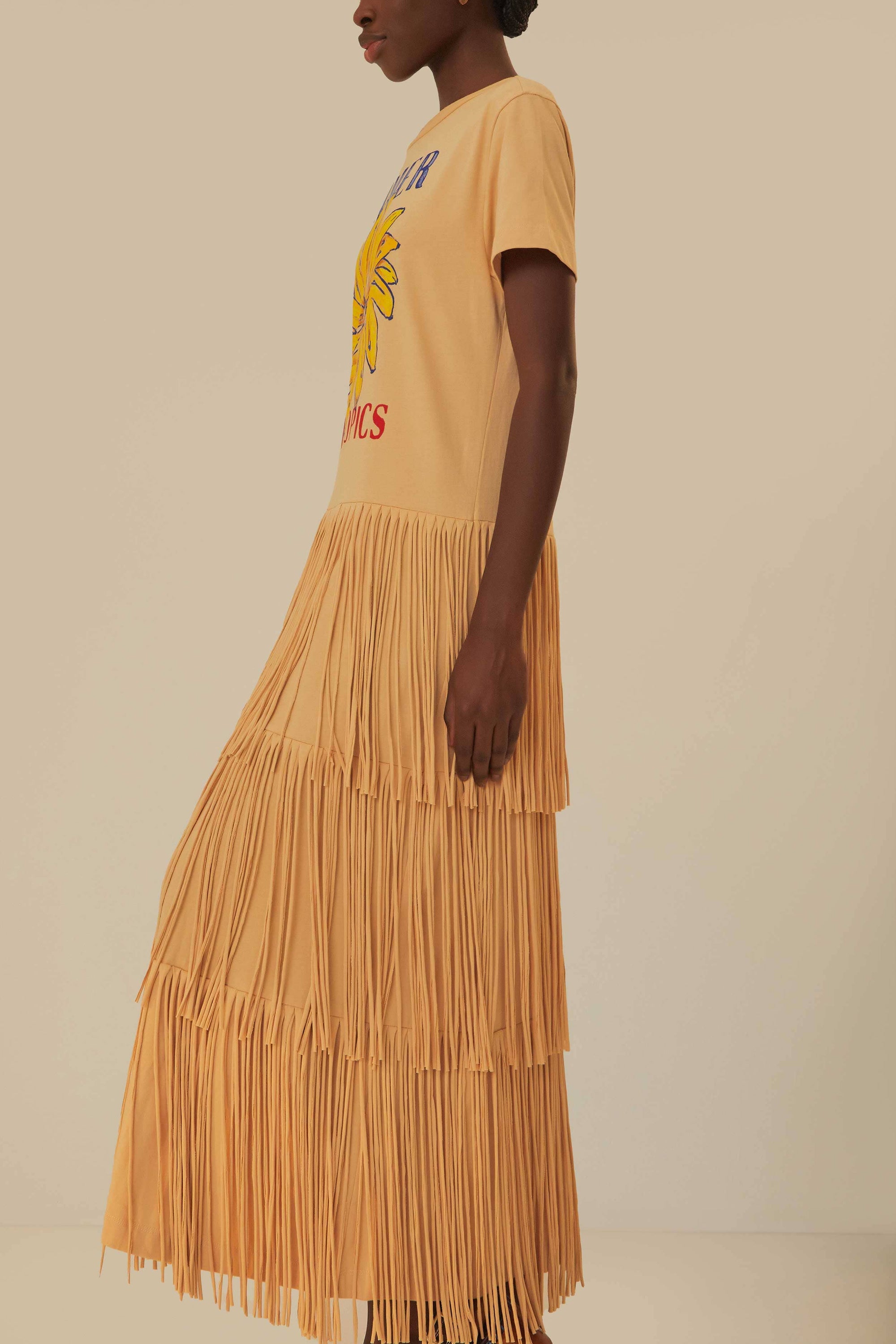 Robe longue à franges Summer In The Tropics en coton - Beige