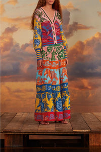Jupe longue Garden Lace à volants en coton - Multicolore
