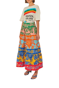 Jupe longue Garden Lace à volants en coton - Multicolore