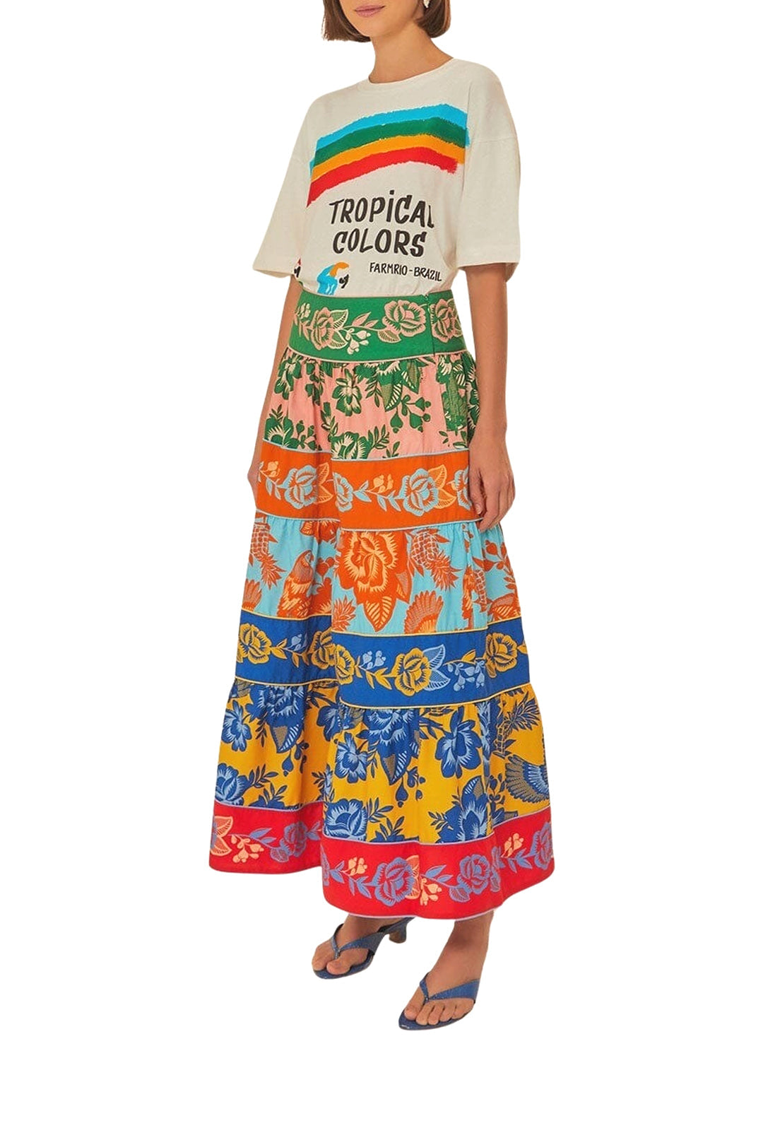 Jupe longue Garden Lace à volants en coton - Multicolore