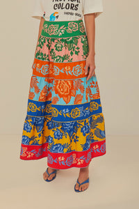 Jupe longue Garden Lace à volants en coton - Multicolore