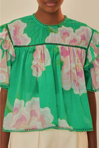 Blouse Floral Vibing en coton - Vert