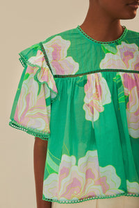 Blouse Floral Vibing en coton - Vert