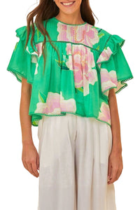 Blouse Floral Vibing en coton - Vert