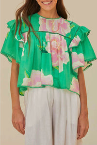Blouse Floral Vibing en coton - Vert