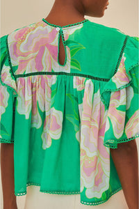 Blouse Floral Vibing en coton - Vert
