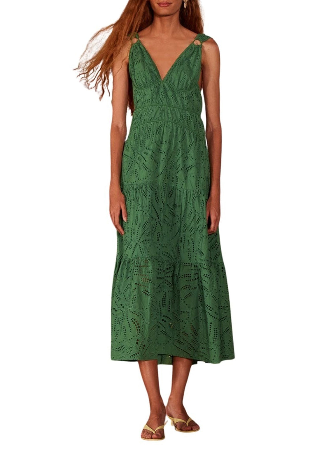 Robe midi à volants et corsage en coton - Vert