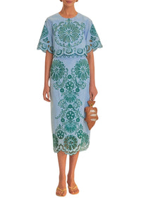 Blouse courte Richelieu à motif en coton - Bleu