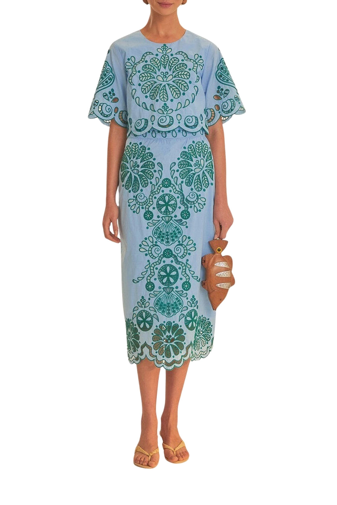 Blouse courte Richelieu à motif en coton - Bleu