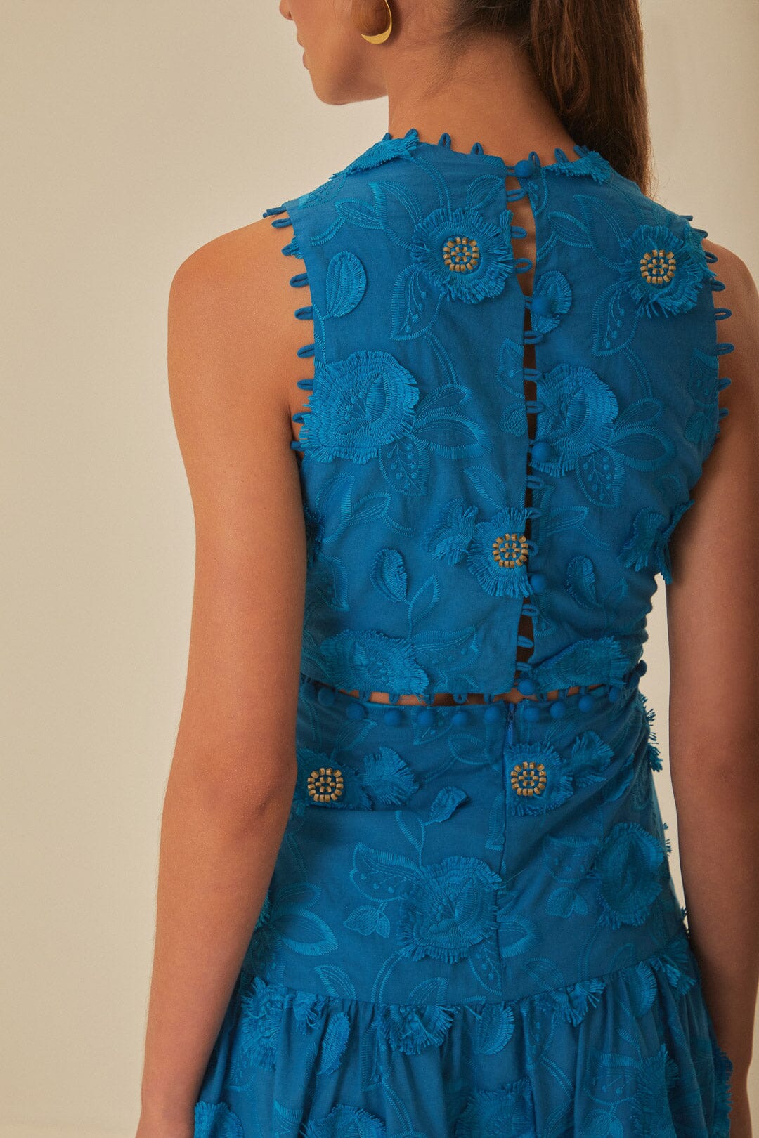 Robe longue à fleurs et décolleté en coton - Bleu