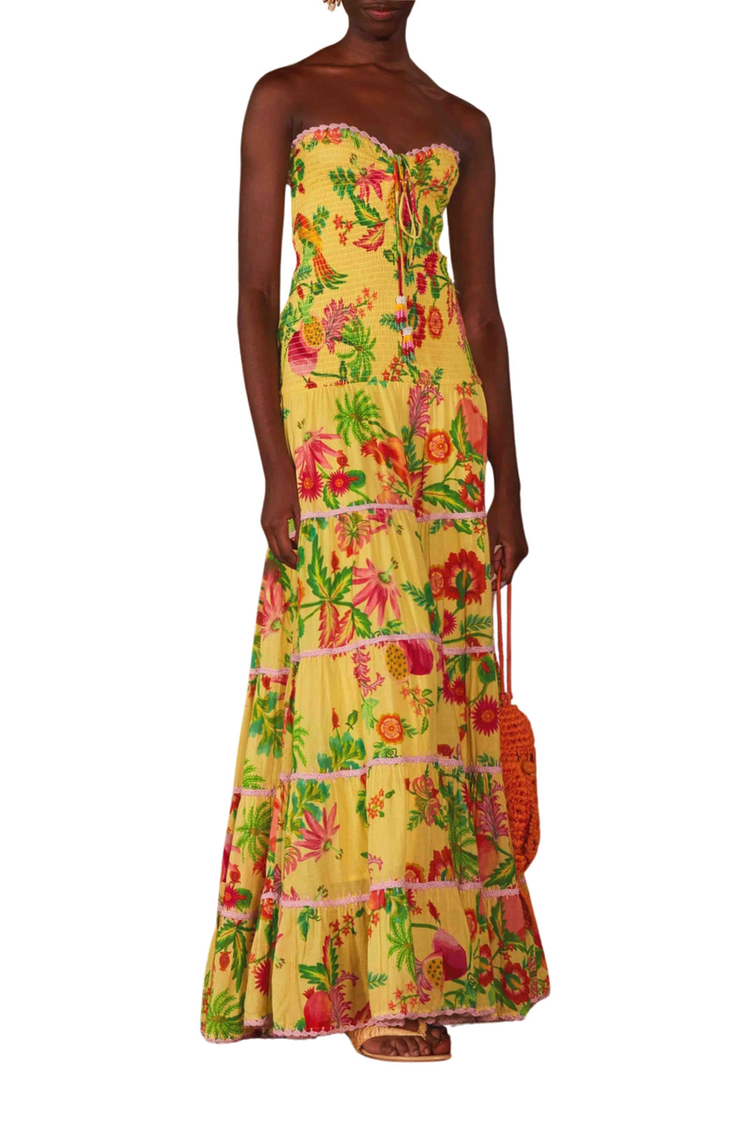 Robe longue Jardin de fruits en coton - Jaune
