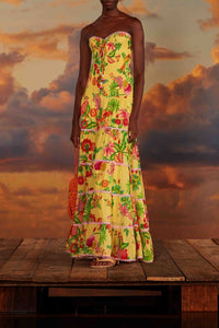 Robe longue Jardin de fruits en coton - Jaune