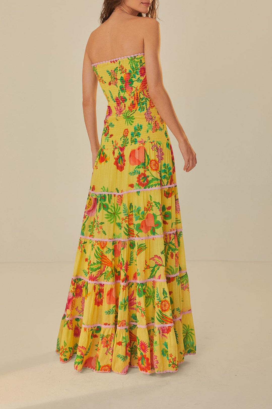 Robe longue Jardin de fruits en coton - Jaune