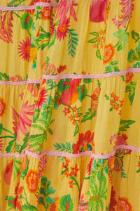 Robe longue Jardin de fruits en coton - Jaune
