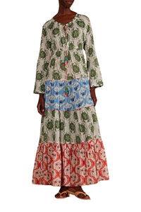 Robe longue à manches longues et imprimé en coton - Multicolore