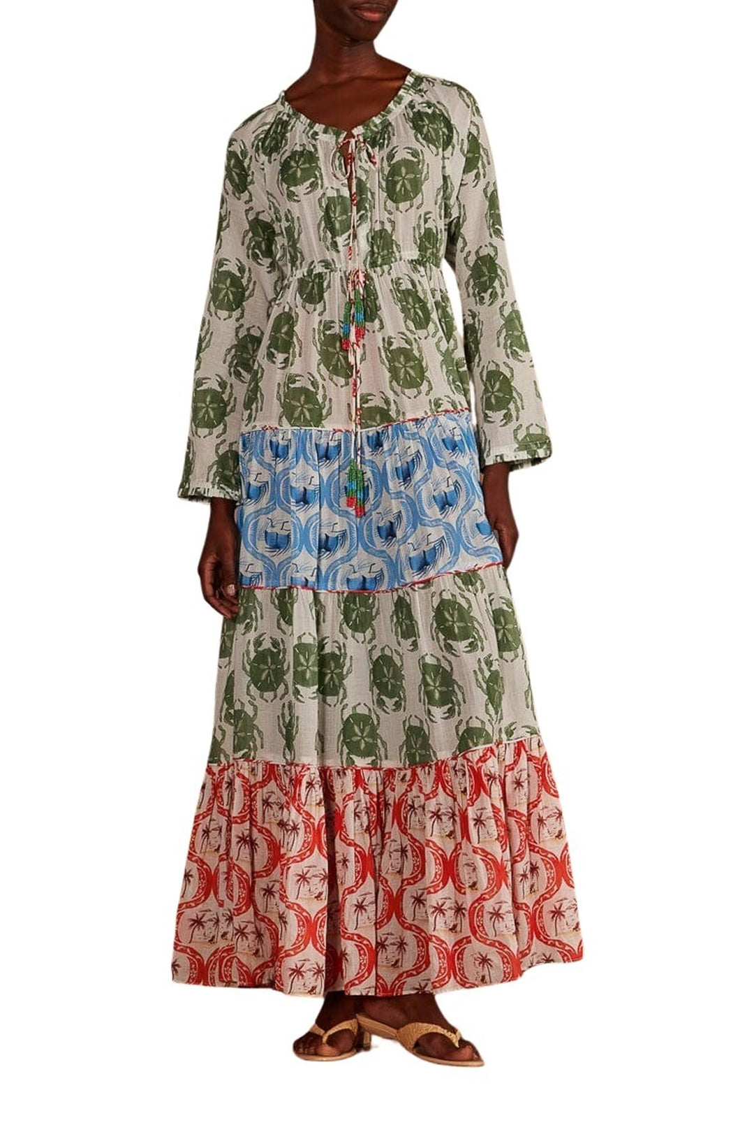 Robe longue à manches longues et imprimé en coton - Multicolore