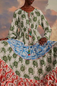 Robe longue à manches longues et imprimé en coton - Multicolore